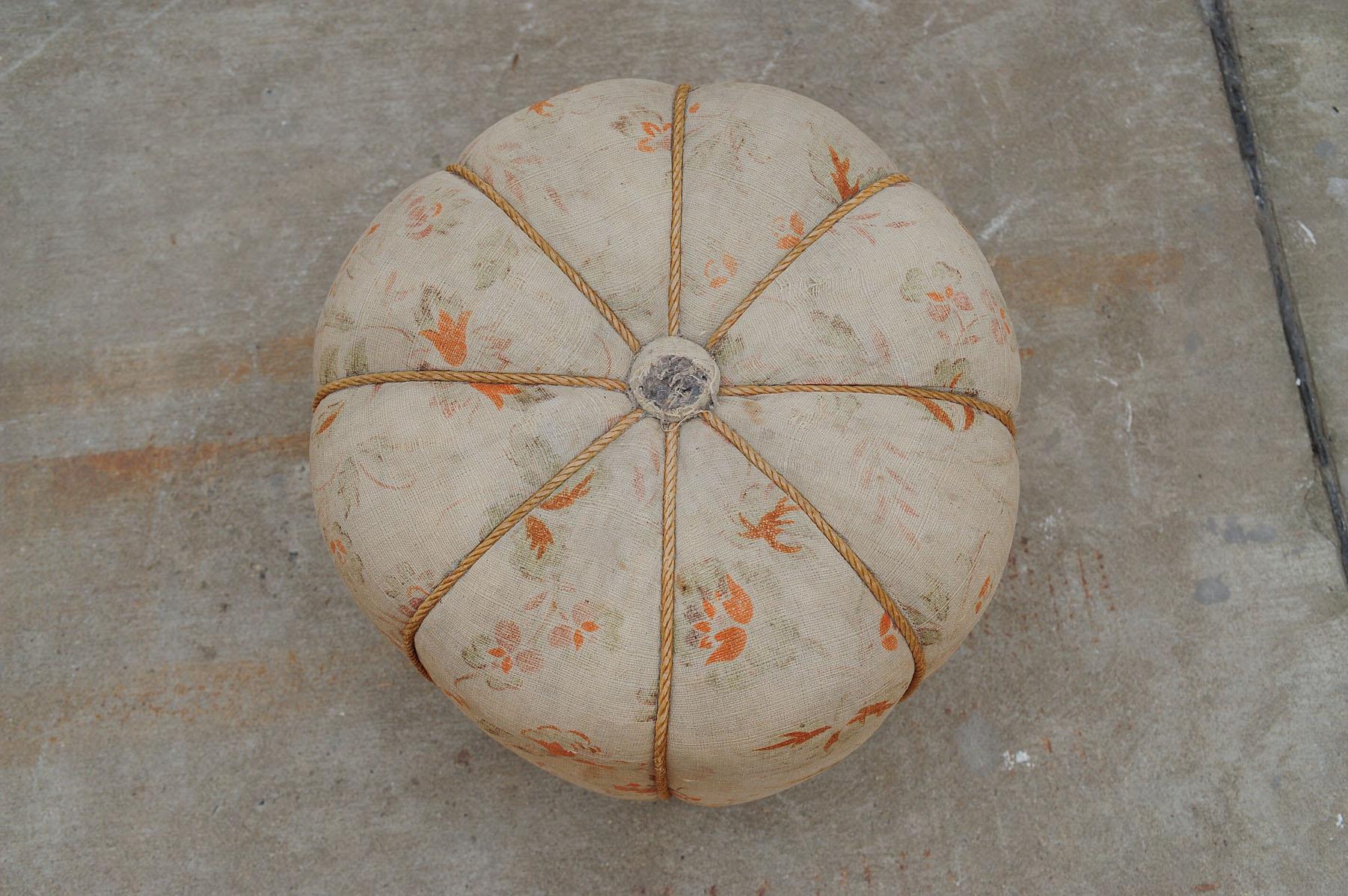 This strawbery shaped pouffe (footstool) was designed by Jindrich Halabala and produced by UP Závody in the 1950s. Very comfortable retro chic. The upholstery showing signs of age and using(worn fabric). But the pouffe is stable and in good