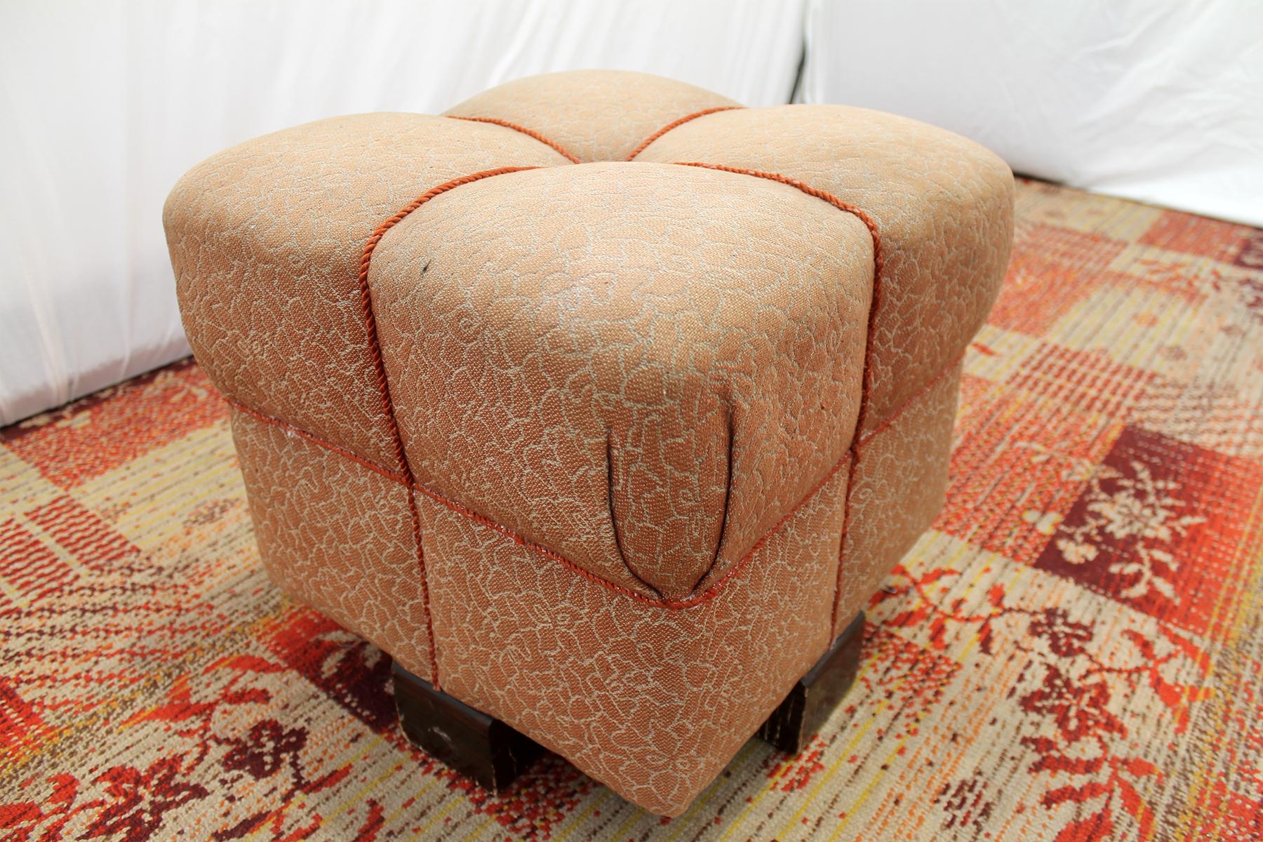 Wood Art Deco Pouffe by Jindřich Halabala, 1950s, Czechoslovakia For Sale