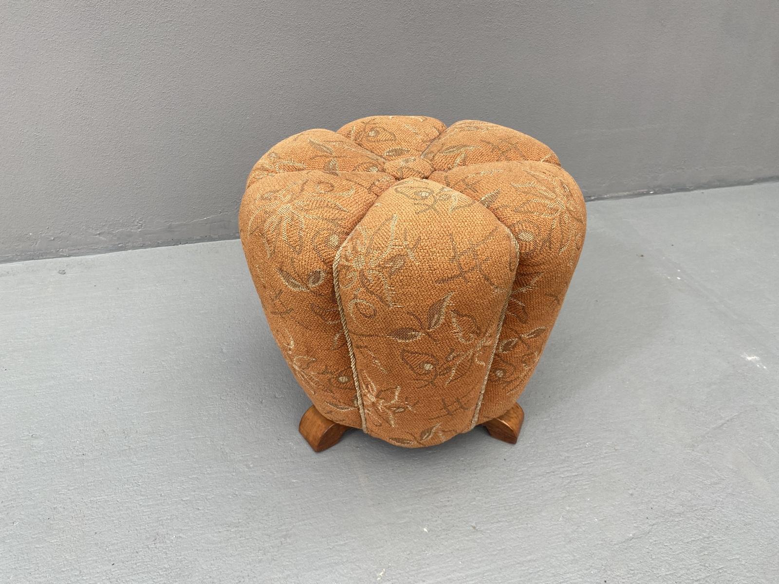 Fabric Art Deco Pouffe by Jindřich Halabala, 1950s, Czechoslovakia