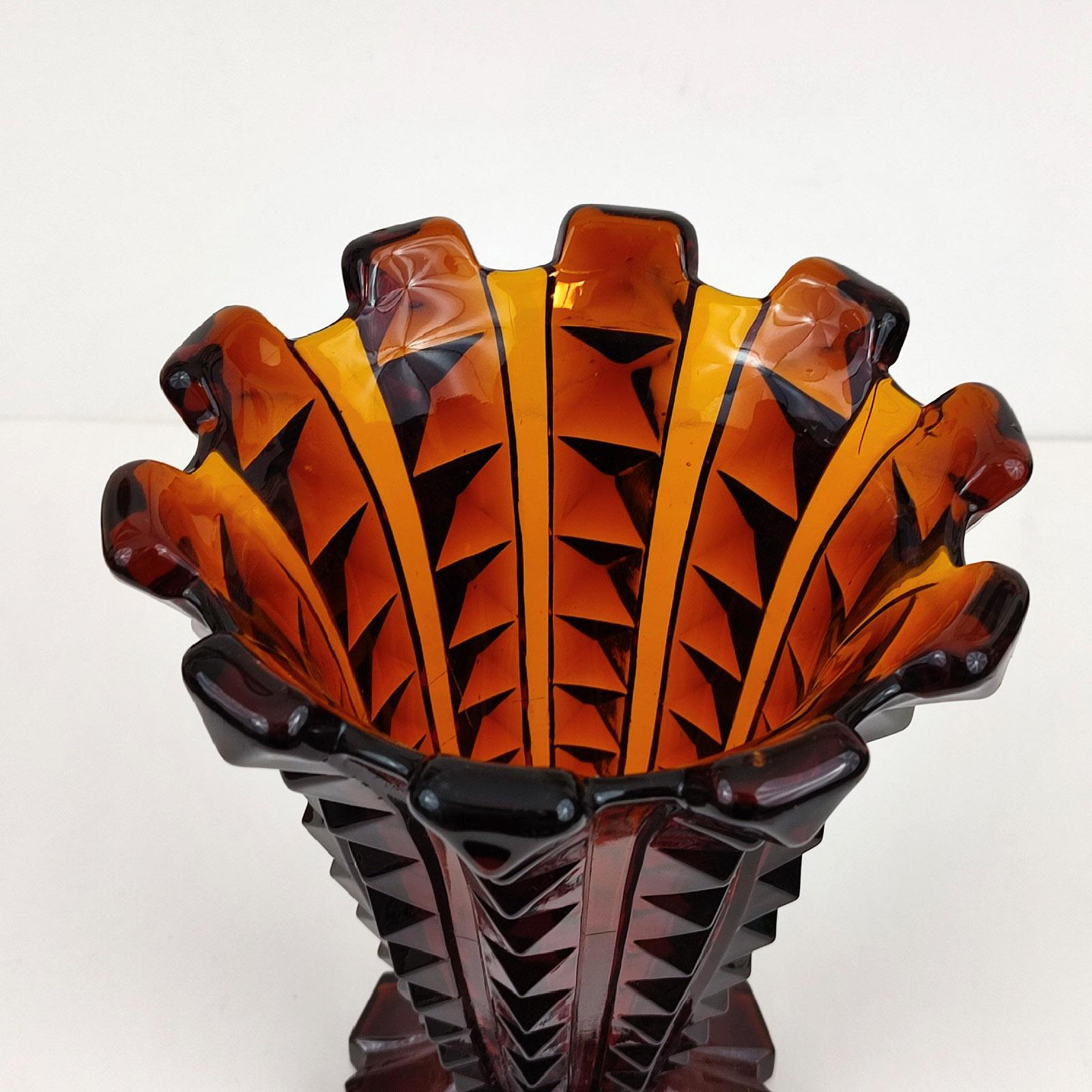 Art Deco Presglas Amber Glass Vase For Sale 3