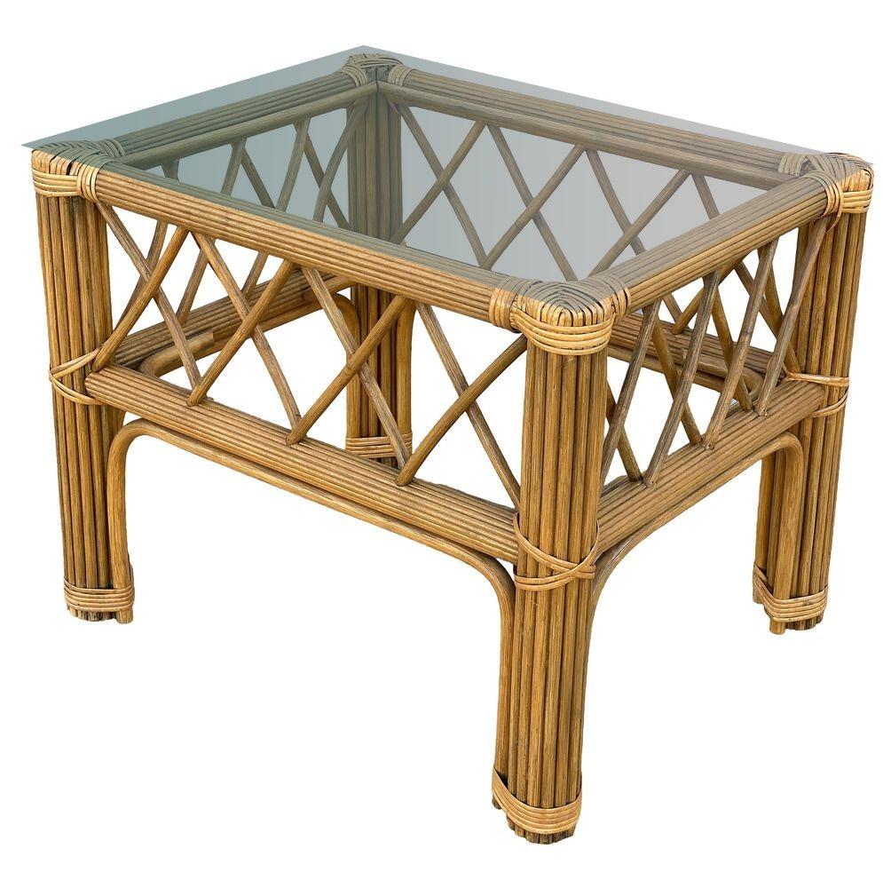 Américain Ensemble table basse et table d'appoint Art Déco « President » Stick Reed Rattan en vente