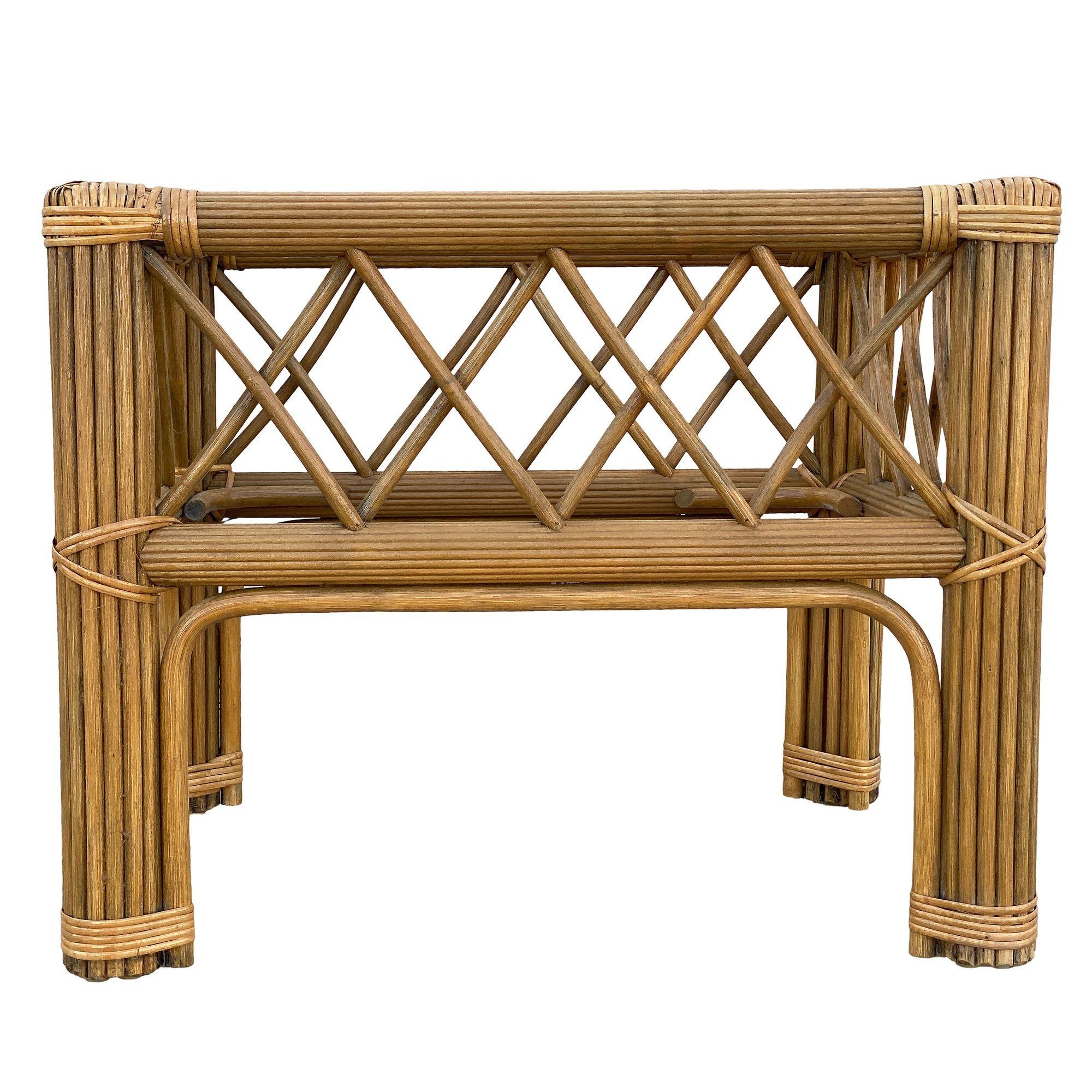 Ensemble table basse et table d'appoint Art Déco « President » Stick Reed Rattan en vente 1