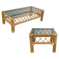 Art Deco "President" Stick Reed Rattan Coffee & Side Table set