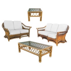 Art Deco "President" Stick Reed Rattan Fan Back Living Room Furniture Set