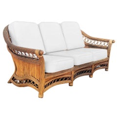 Art Deco "President" Stick Reed Rattan Fan Back Settee and Sofa Set