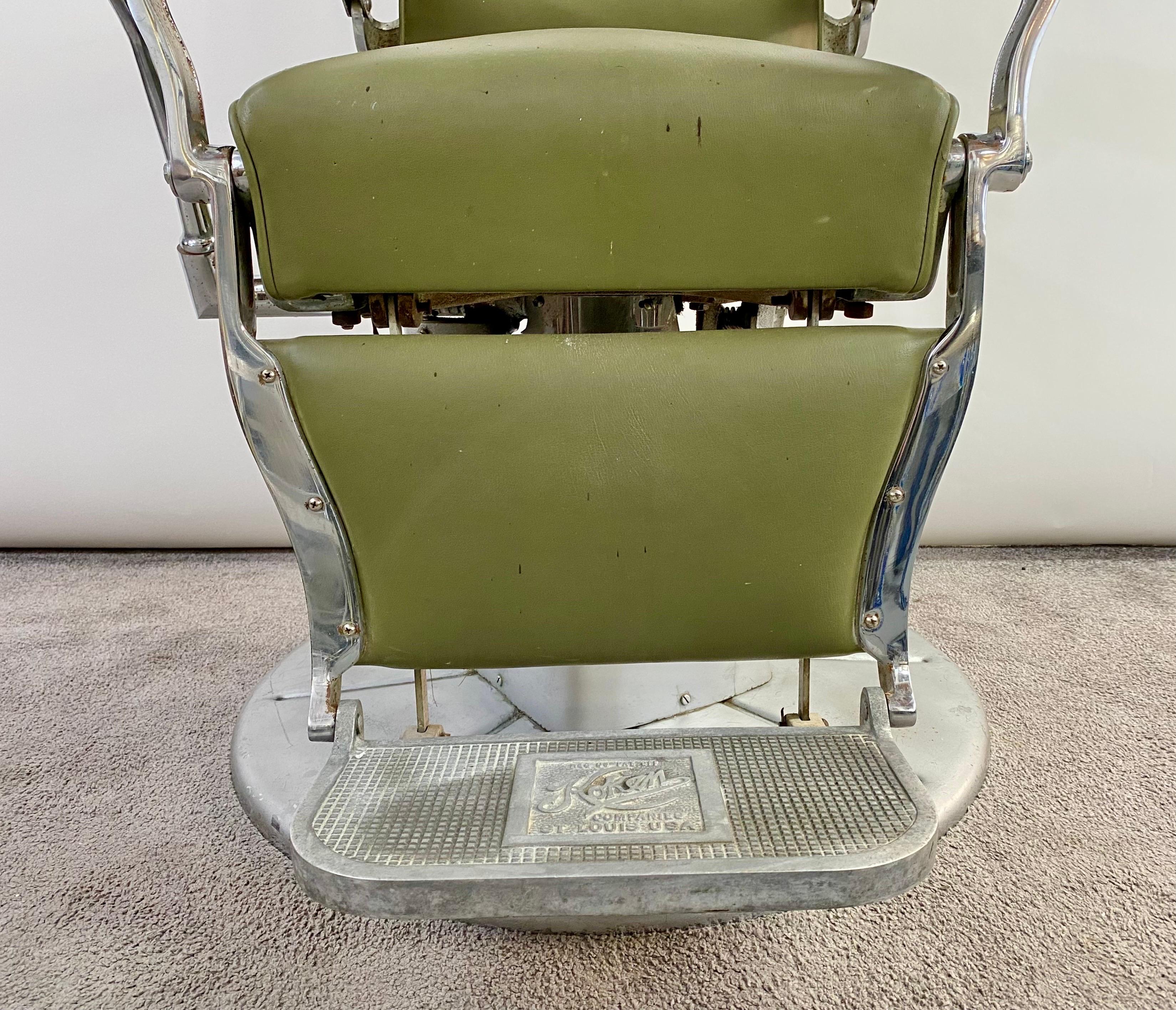Art Deco Presidential Hydraulic Koken Barber Chair in Green Leather 4