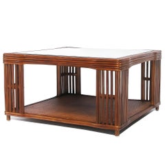 Tavolino da caffè Art Déco "Presidents Nantucket Stick" in rattan con finitura in noce