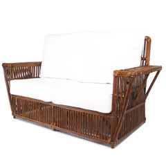 Art Deco Presidents Nantucket Stick Walnut Finished Reed Rattan Settee Sofa