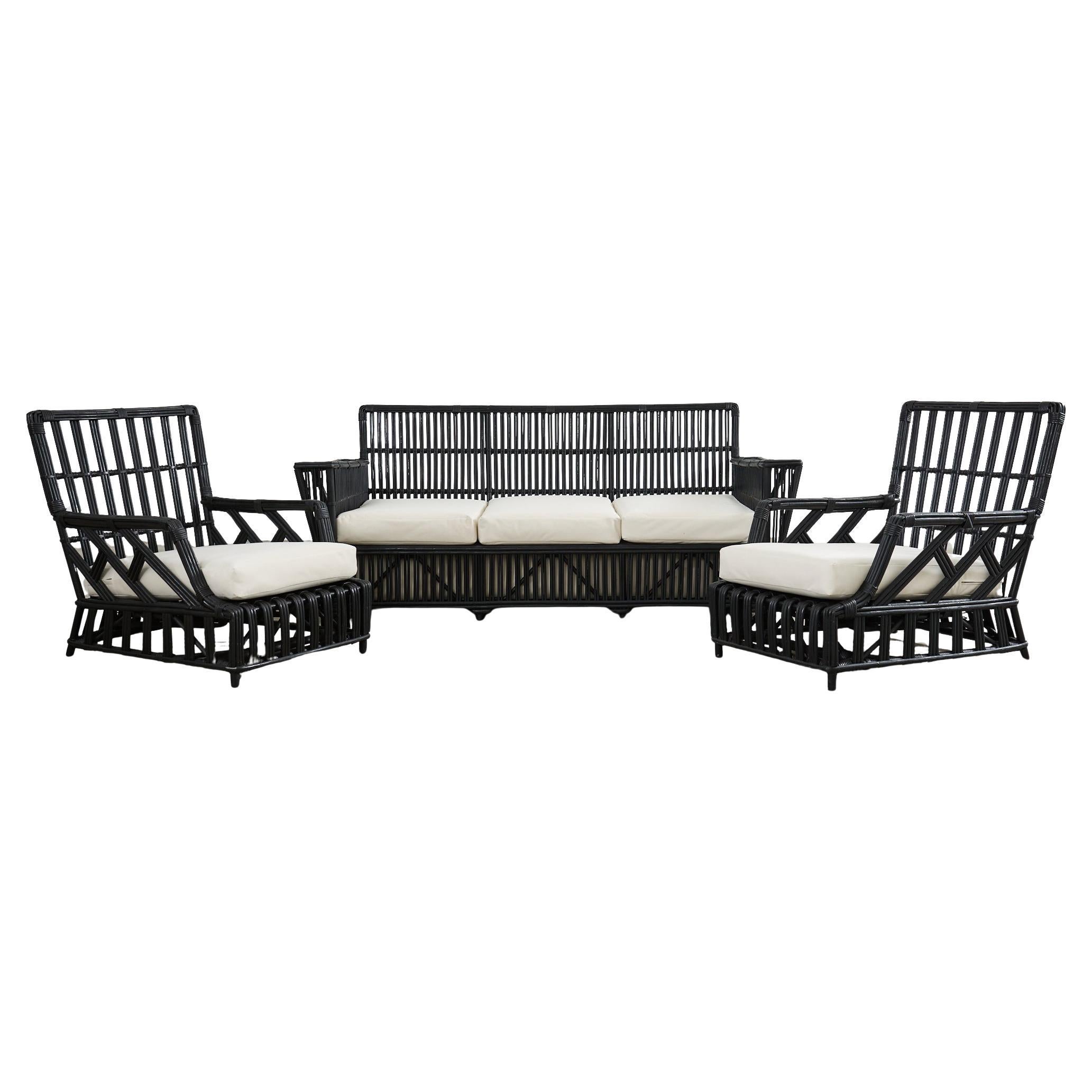 Art Deco President's Rattan Sofa Lounge Chairs Living Room Set
