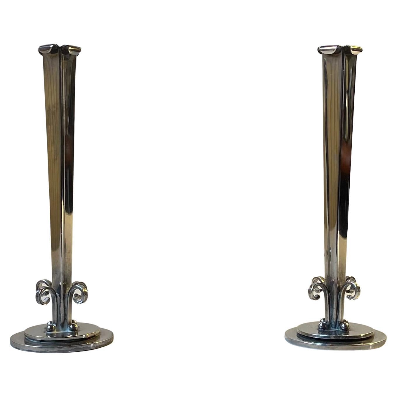 Art Deco Prima Silver Single Flower Vases by Hugo Grün, 1930s, Set of 2