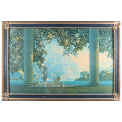 Antique Art Deco Print of Daybreak after Original by Maxfield Parrish Framed, circa 1920