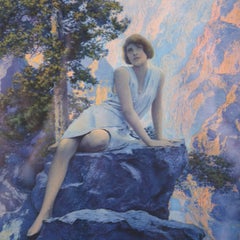 Art Deco Print of "Solitude" after Original by Maxfield Parrish, Framed