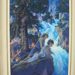 Art Deco Print of "Waterfall" After Original by Maxfield Parrish, Framed