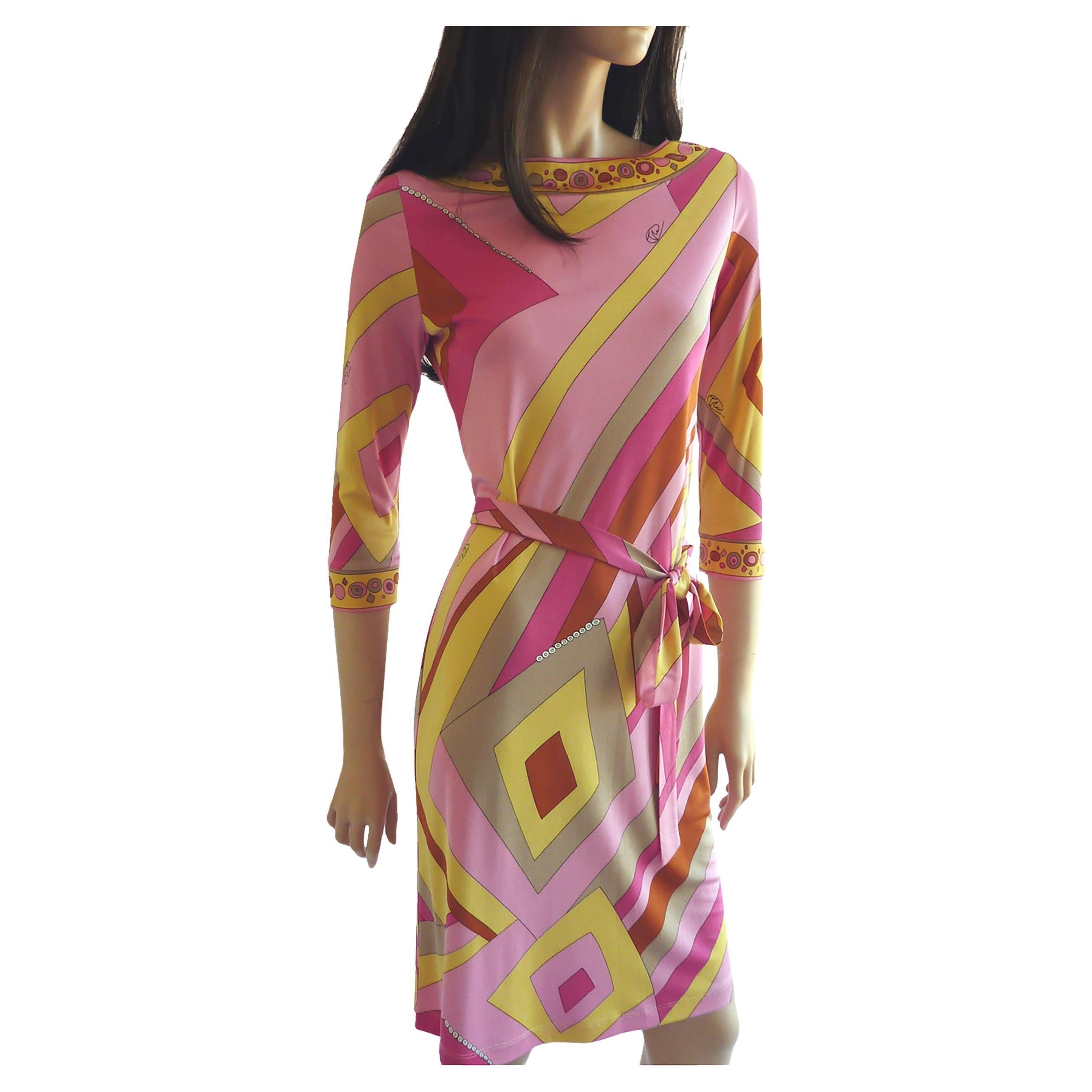 Pink Yellow Deco Mix Print Silk Shift FLORA KUNG Dress  NWT For Sale