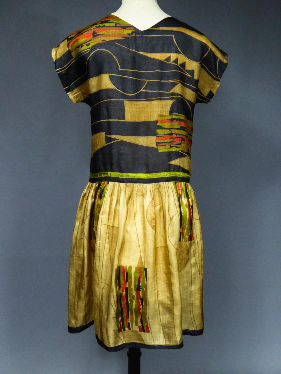Art Deco Printed Dress Sonia Delaunay or Russian Ballet inspiration Circa 1920 5
