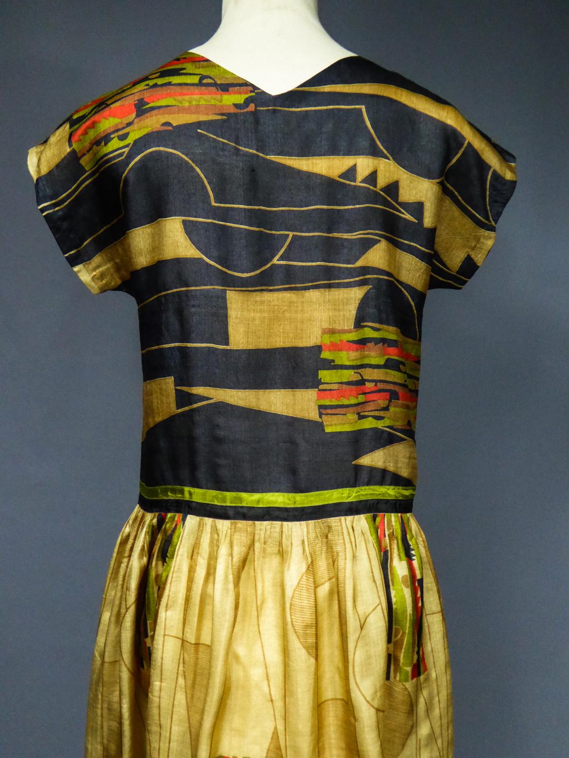 Art Deco Printed Dress Sonia Delaunay or Russian Ballet inspiration Circa 1920 6
