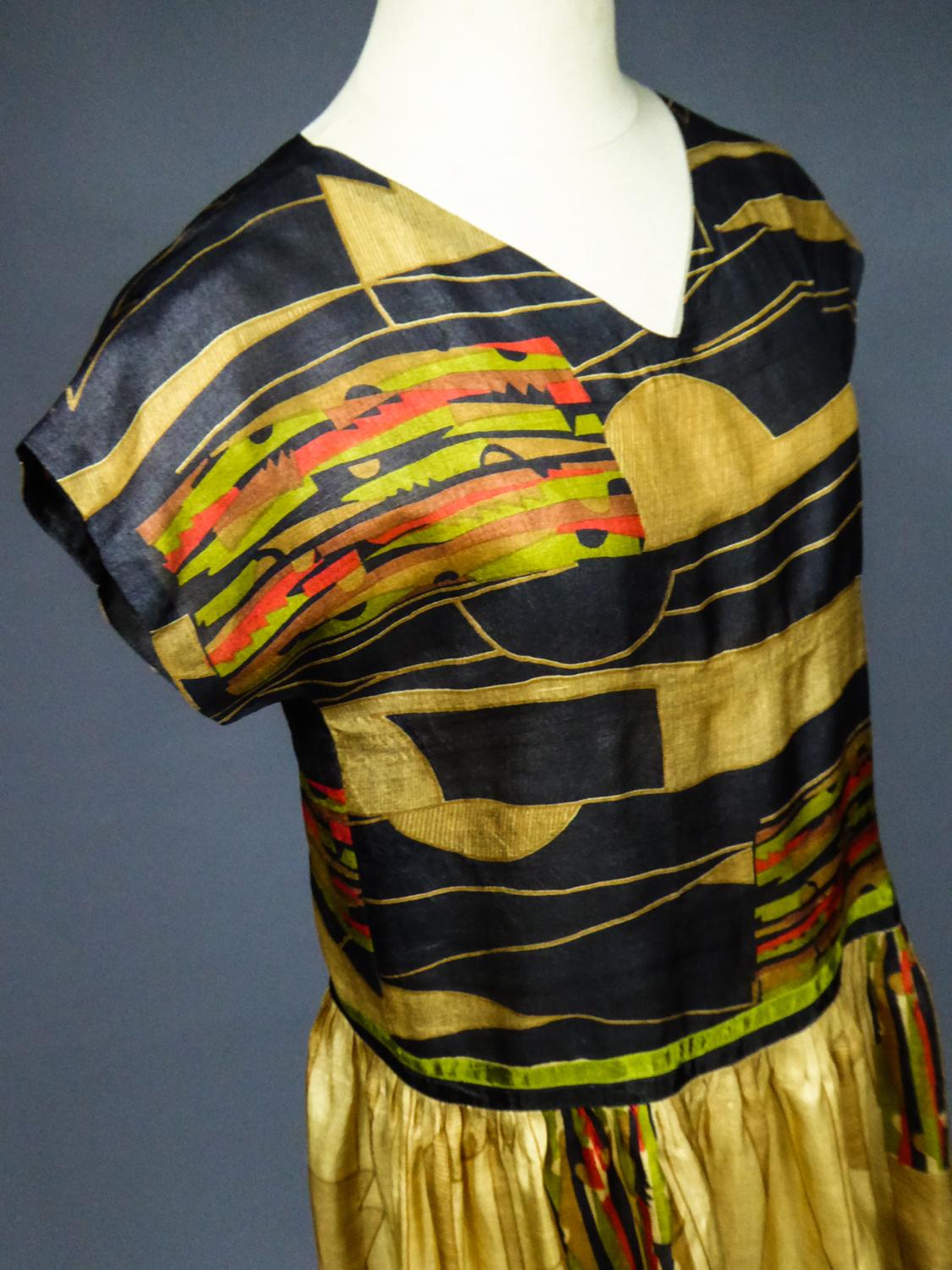Art Deco Printed Dress Sonia Delaunay or Russian Ballet inspiration Circa 1920 9