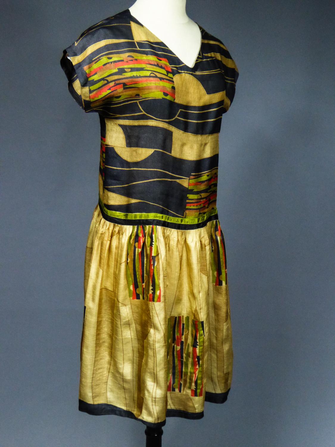 Art Deco Printed Dress Sonia Delaunay or Russian Ballet inspiration Circa 1920 1
