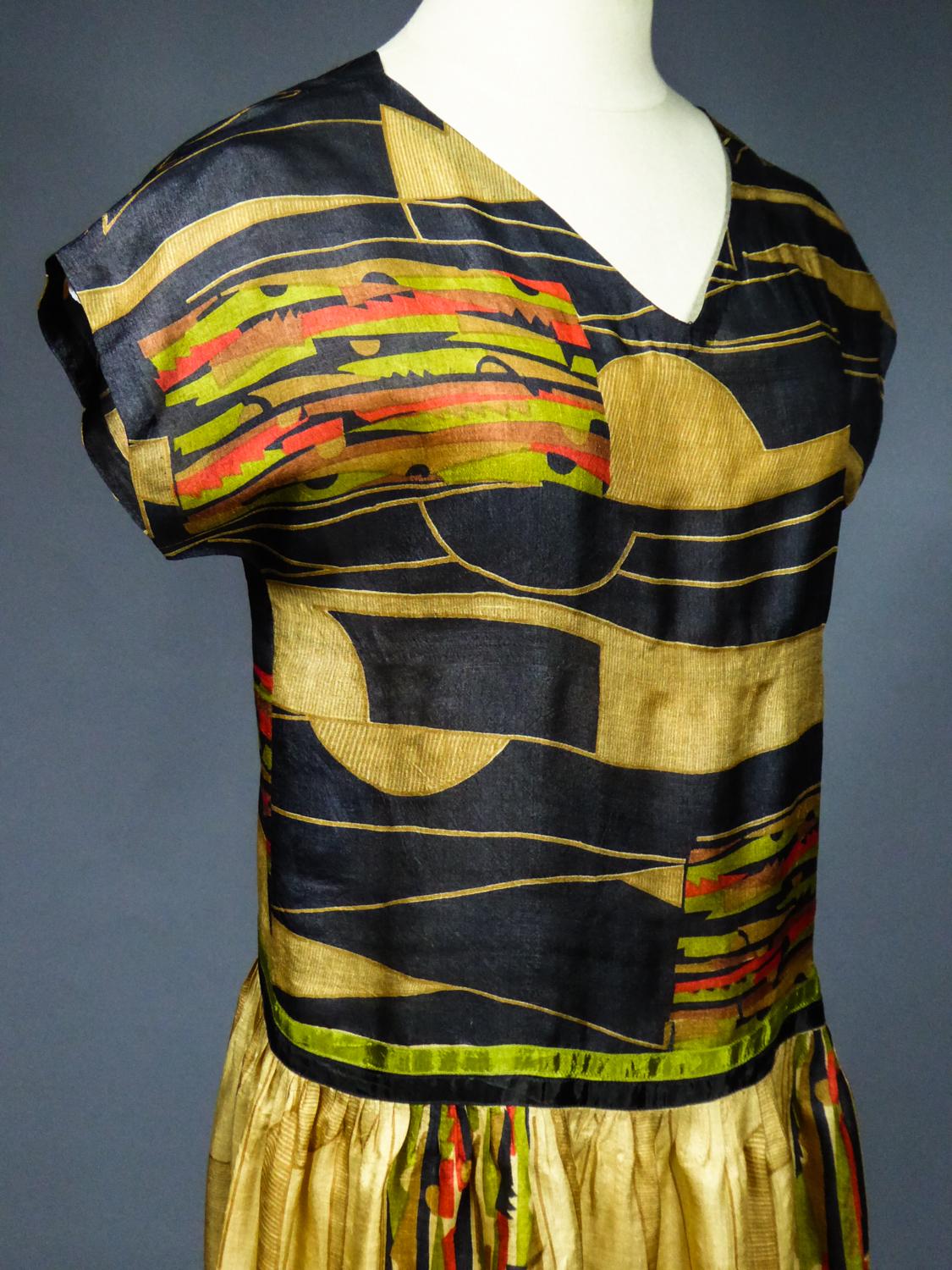 Art Deco Printed Dress Sonia Delaunay or Russian Ballet inspiration Circa 1920 2