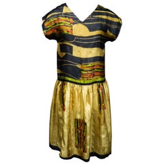 Antique Art Deco Printed Dress Sonia Delaunay or Russian Ballet inspiration Circa 1920