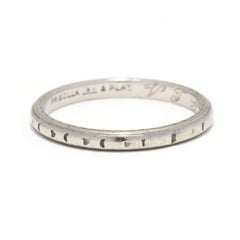 Art Deco Priscilla Engraved Wedding Band, Platinum 18K White Gold, Ring Size 6.7