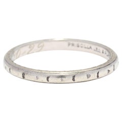 Vintage Art Deco Priscilla Engraved Wedding Band, Platinum 18K White Gold, Ring Size 6.7