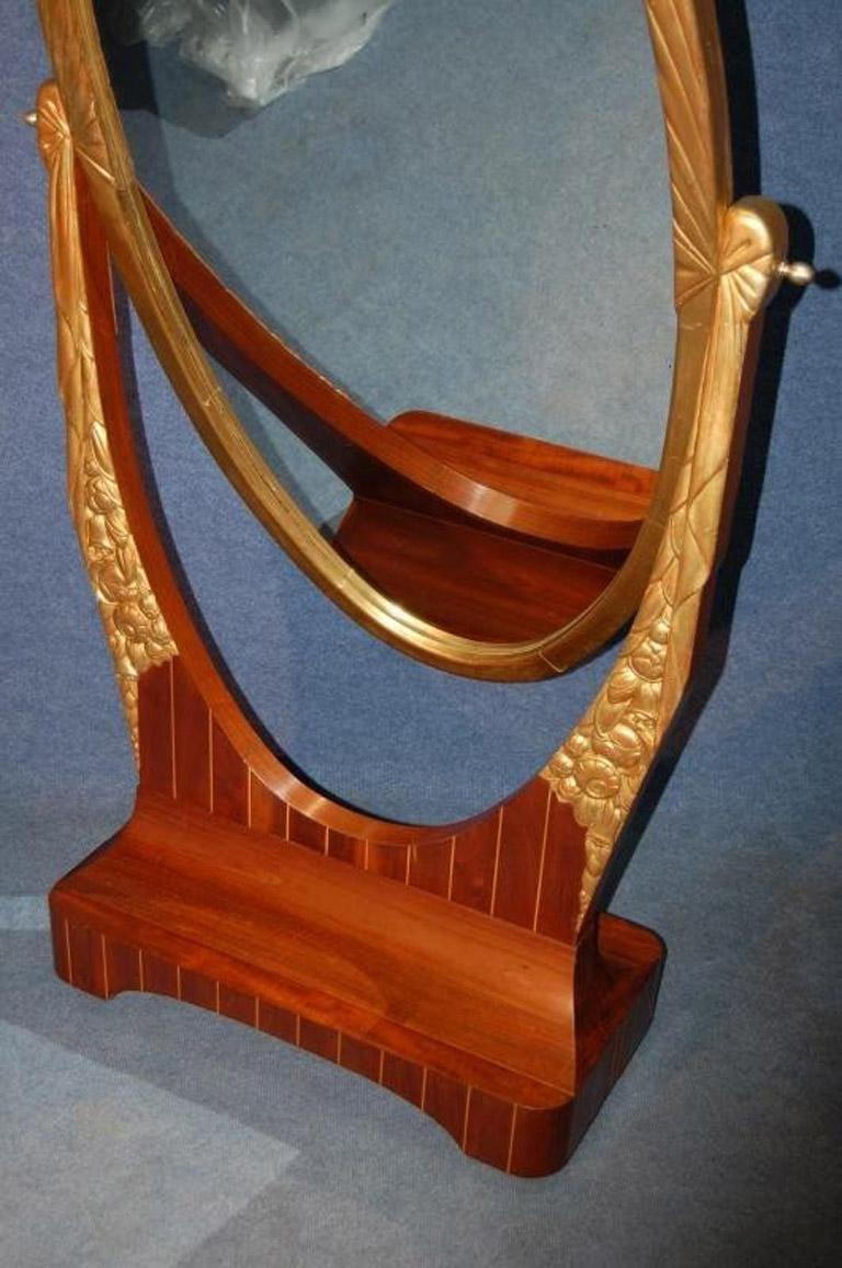 Art Deco Psyche In Carved Golden Wood And Inlaid Amaranth In Excellent Condition For Sale In CHALON-SUR-SAÔNE, FR