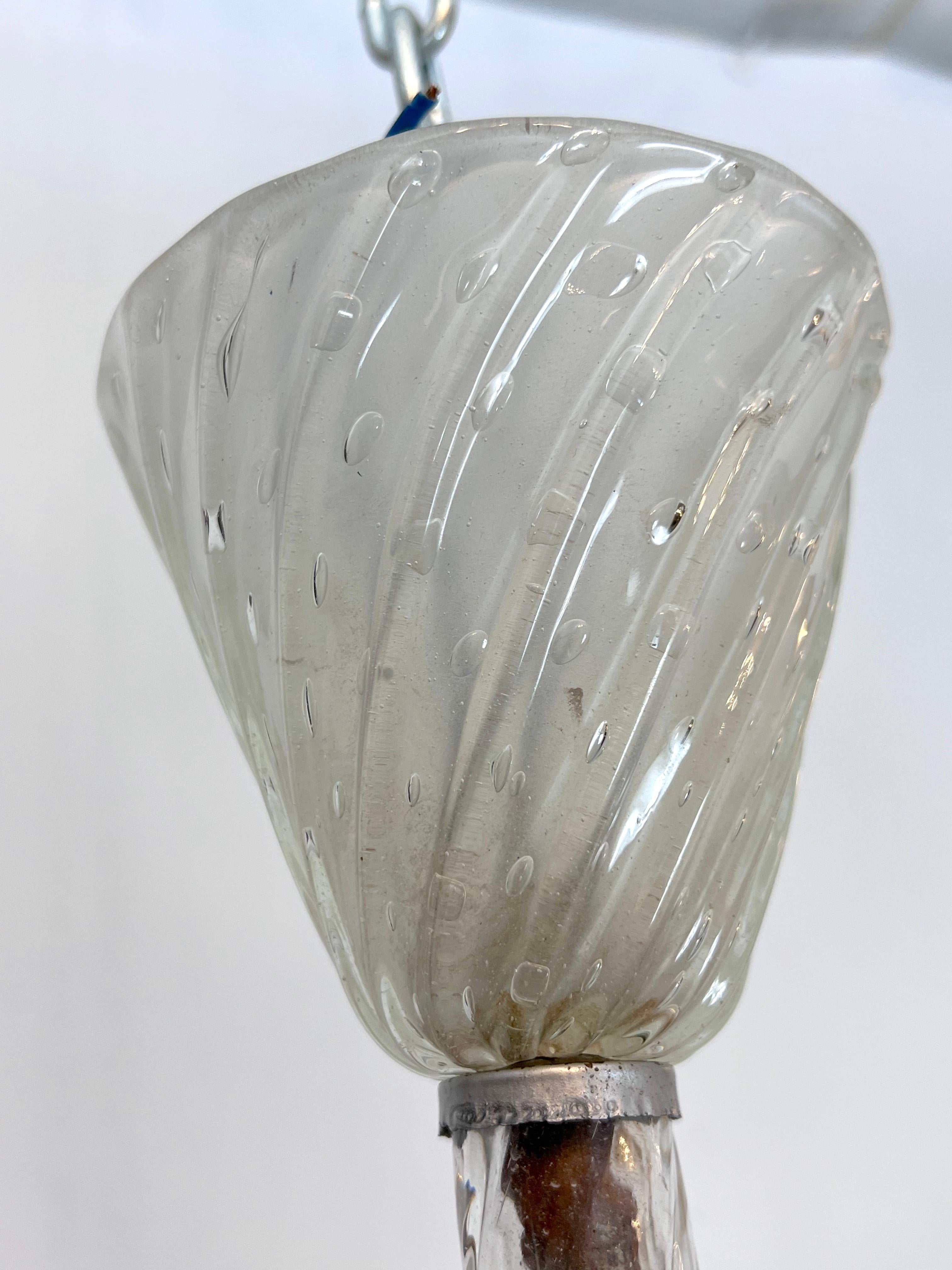 Art Deco, Pulegoso Murano Glass Chandelier by Venini, Italy 1940s For Sale 7