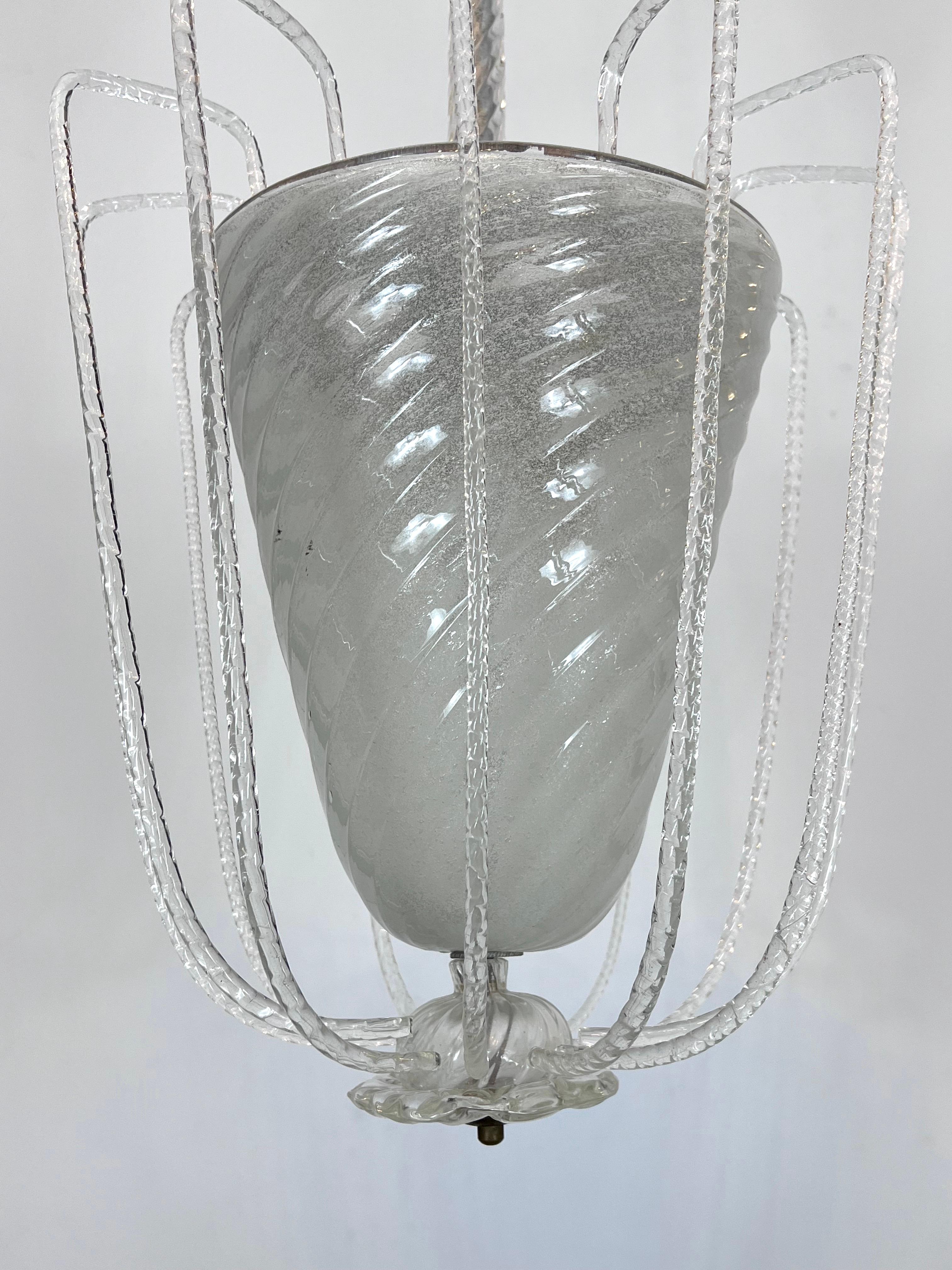 Art Deco, Pulegoso Murano Glass Chandelier by Venini, Italy 1940s For Sale 1