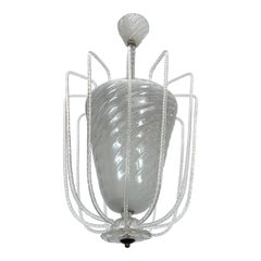 Art Deco, Pulegoso Murano Glass Chandelier by Venini, Italy 1940s