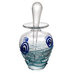 Art Deco Pulled Feather Teal Perfume Bottle, American Studio Art Glass