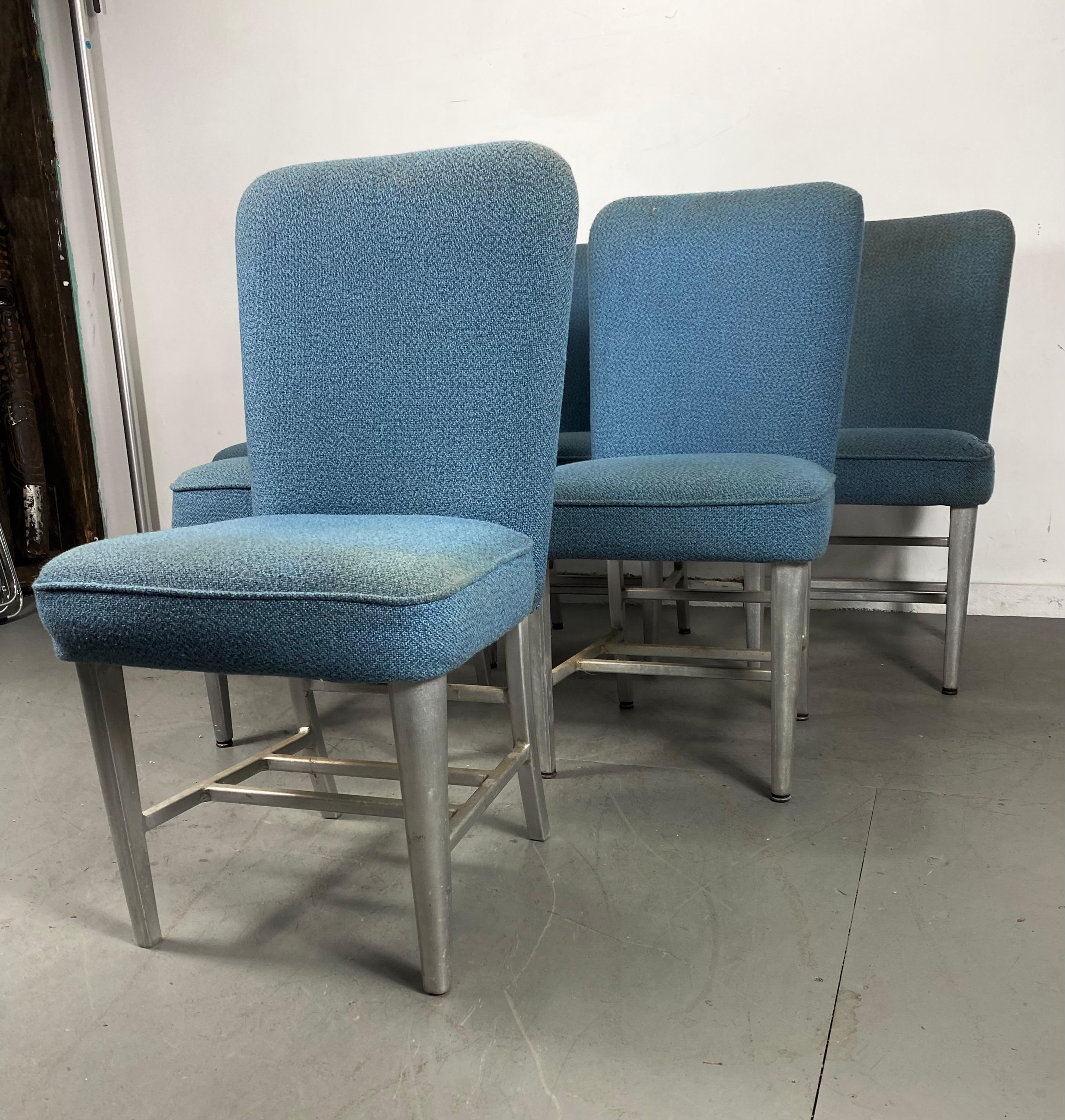 Art Deco Pullman Dining Car Chairs, Aluminum and Fabric, Attributed to Emeco 5