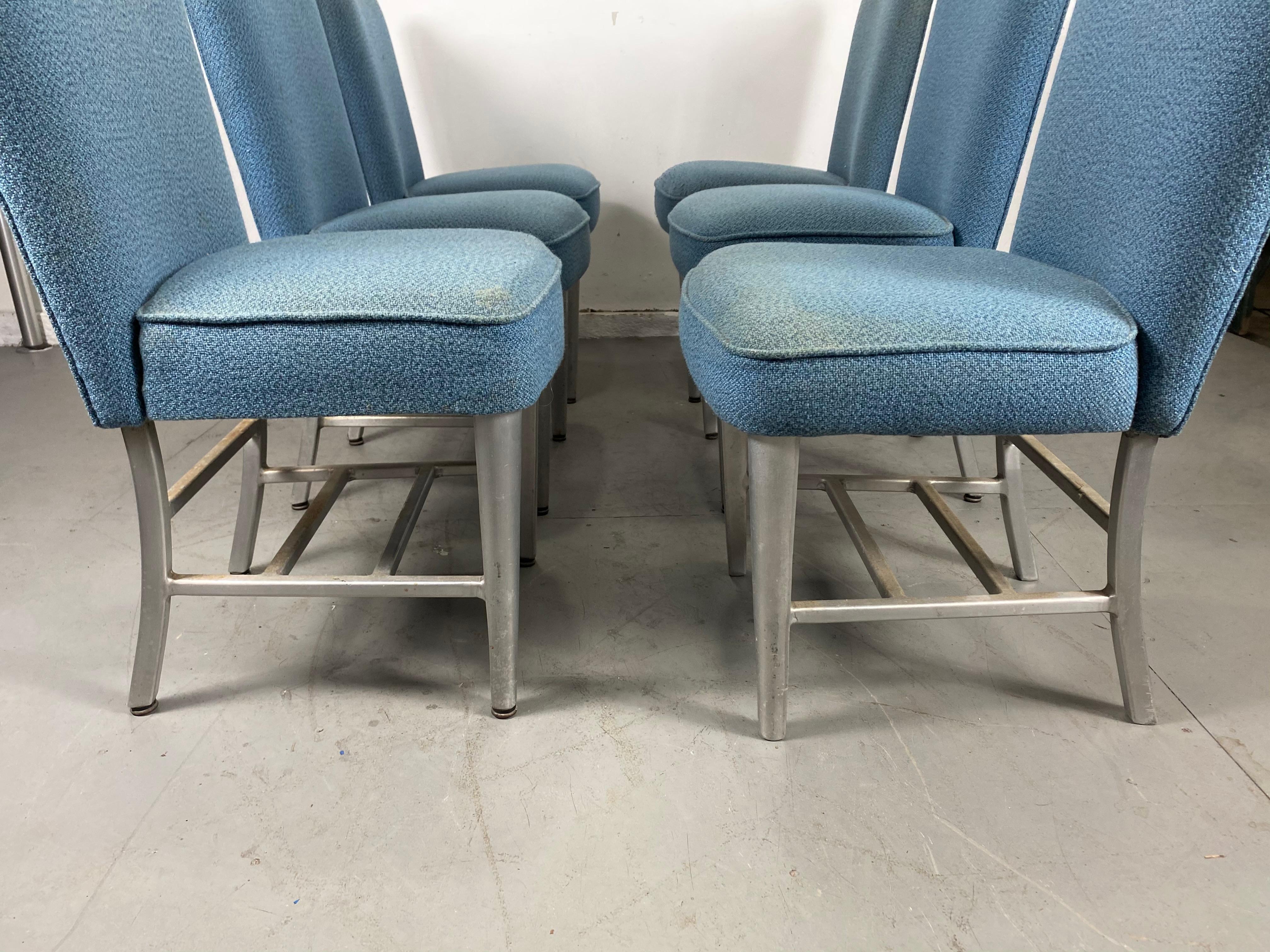 Art Deco Pullman Dining Car Chairs, Aluminum and Fabric, Attributed to Emeco For Sale 6