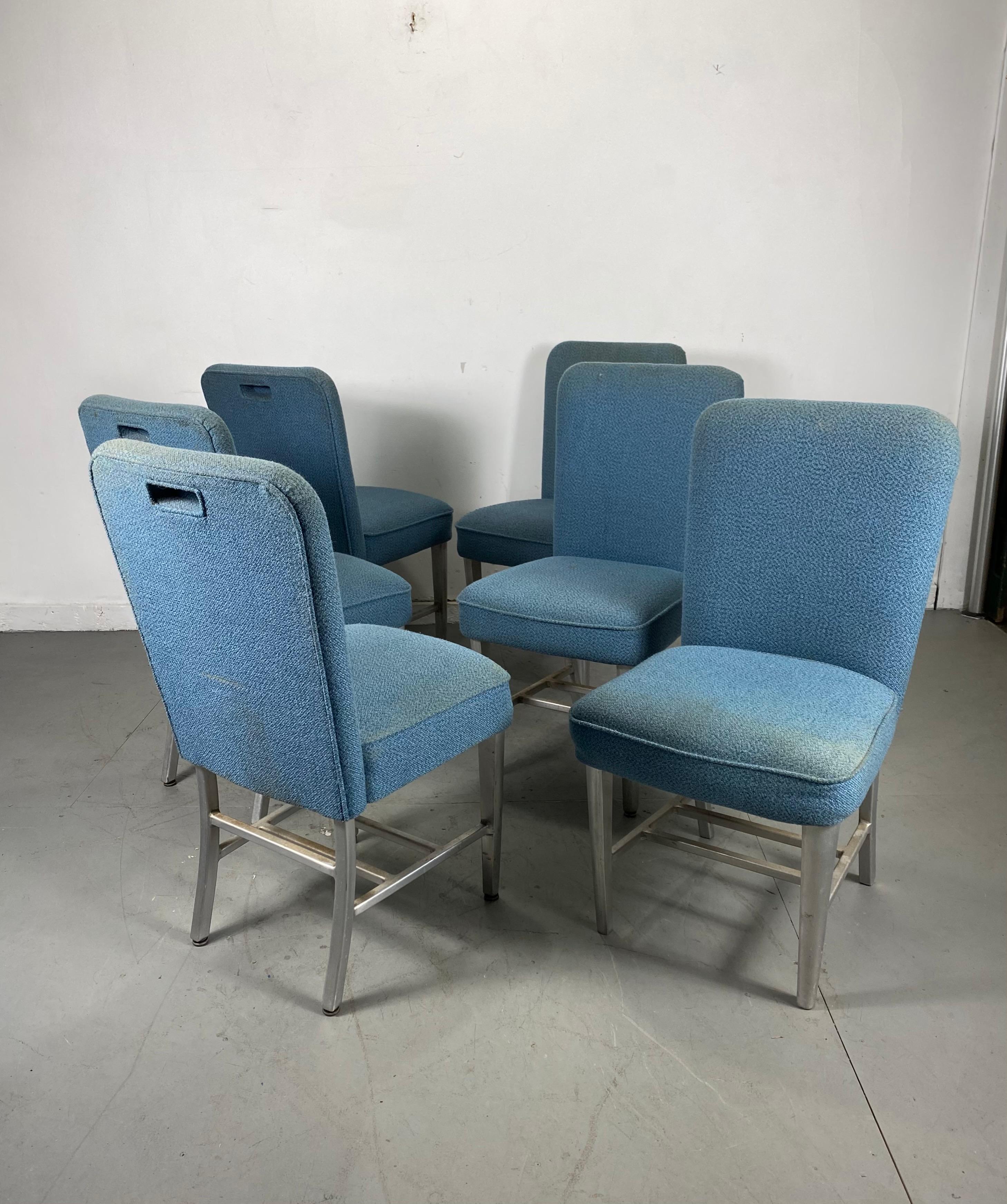 Art Deco Pullman Dining Car Chairs, Aluminum and Fabric, Attributed to Emeco 7