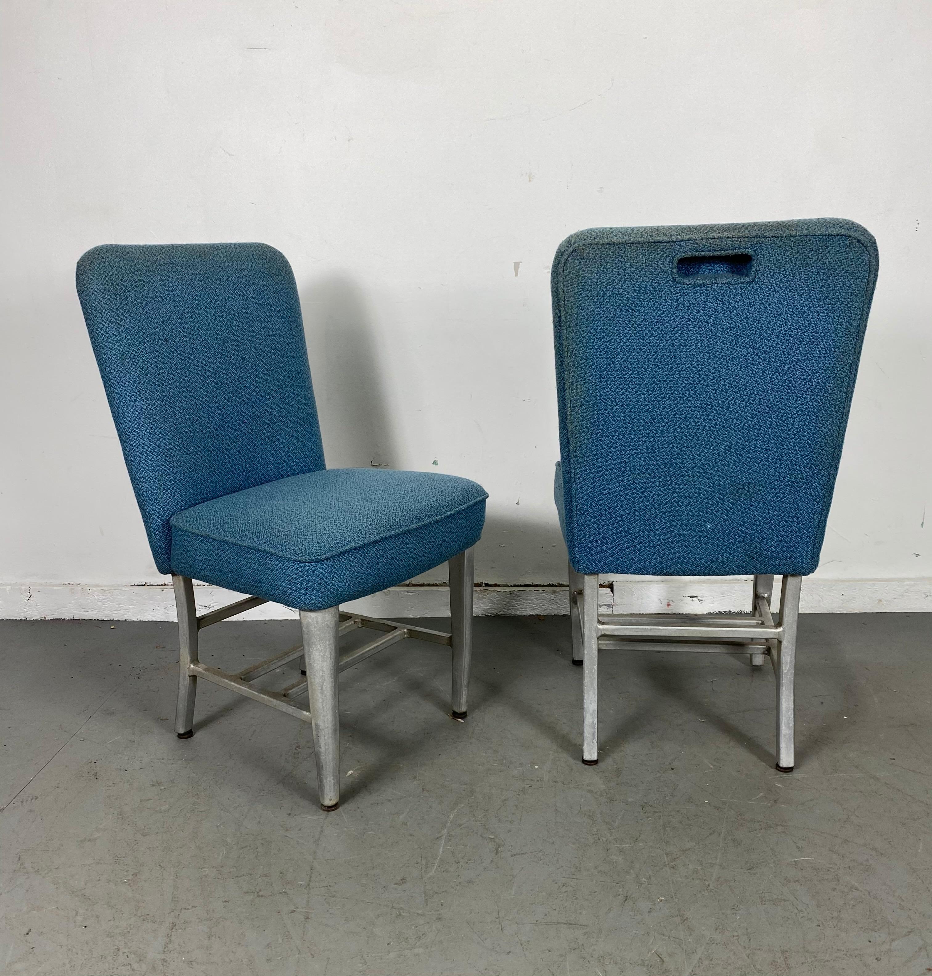 Art Deco Pullman Dining Car Chairs, Aluminum and Fabric, Attributed to Emeco For Sale 8