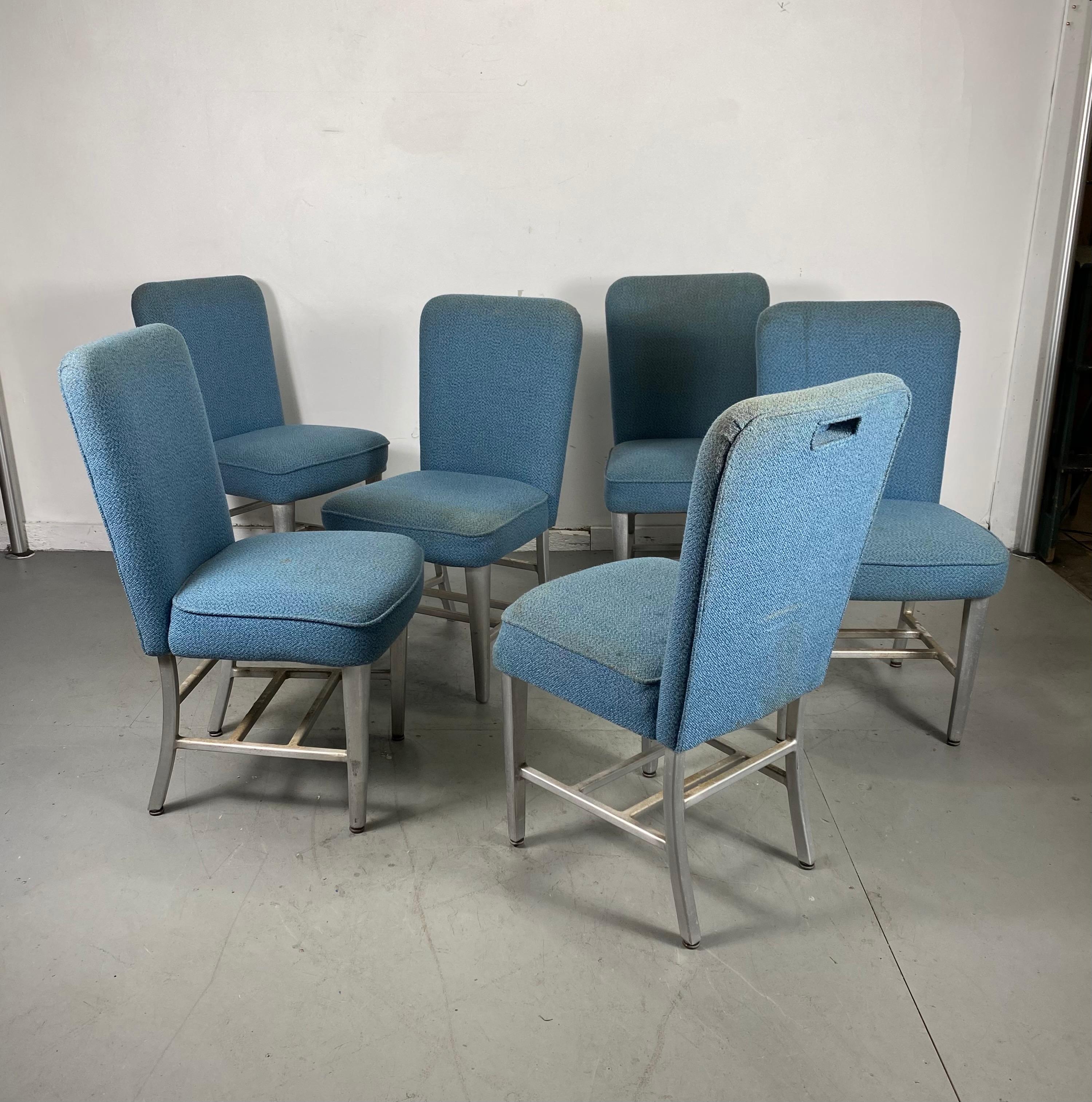 Art Deco Pullman Dining Car Chairs, Aluminum and Fabric, Attributed to Emeco 10