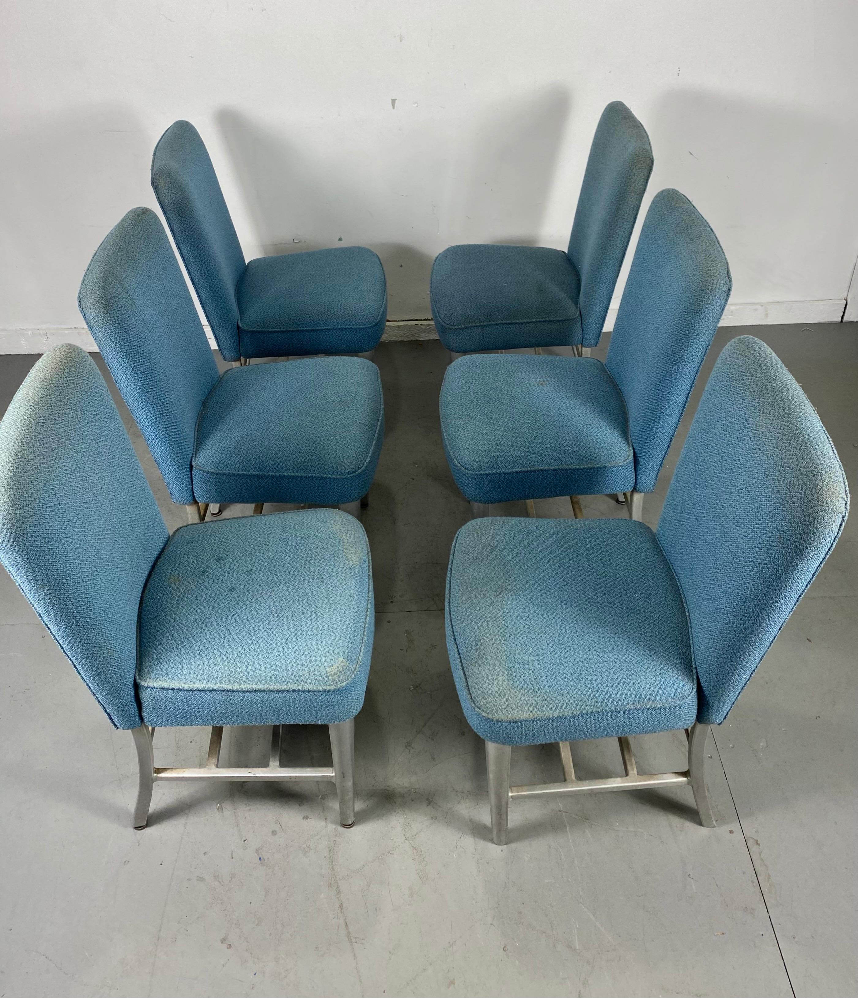 American Art Deco Pullman Dining Car Chairs, Aluminum and Fabric, Attributed to Emeco For Sale