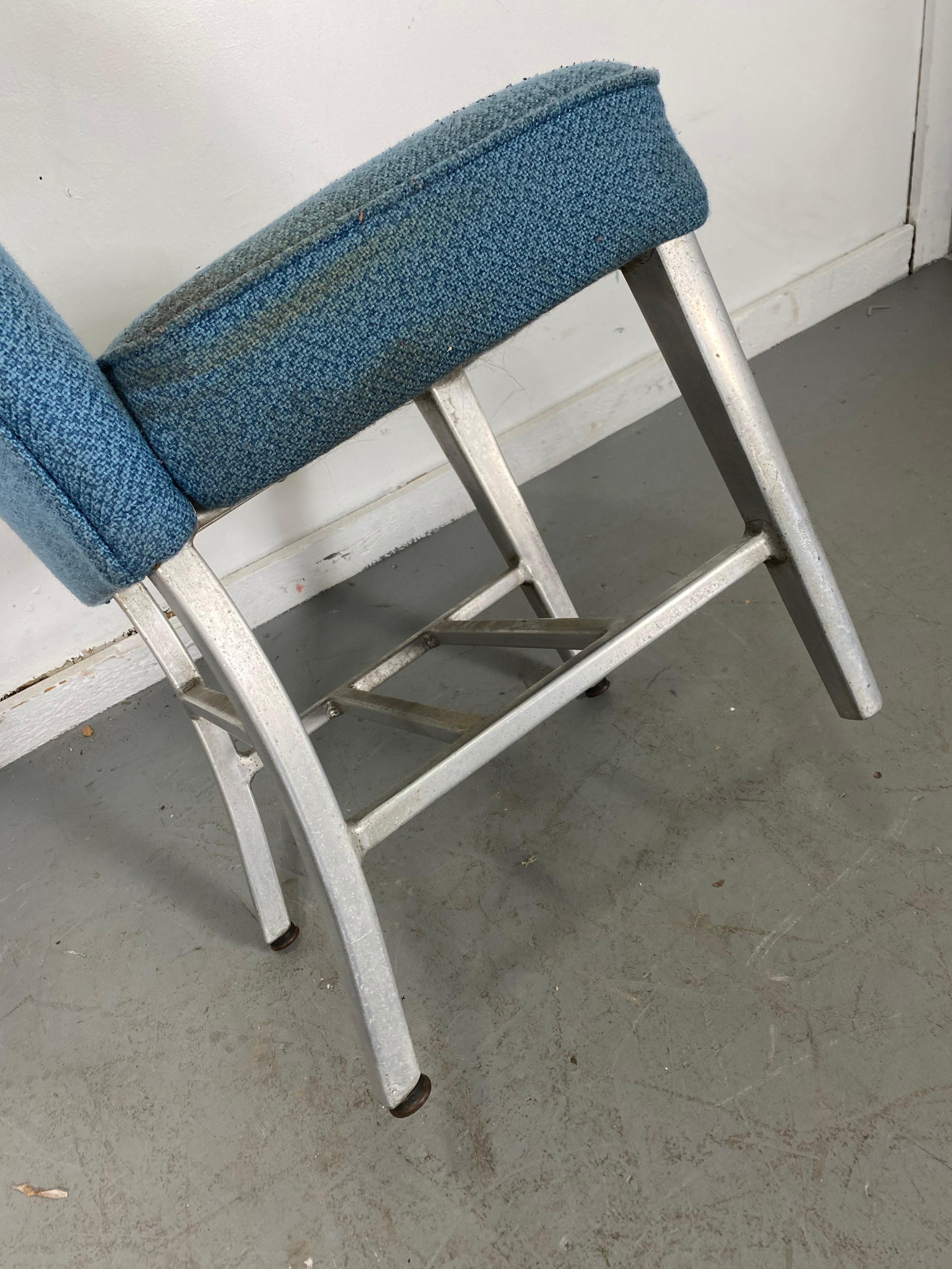 Mid-20th Century Art Deco Pullman Dining Car Chairs, Aluminum and Fabric, Attributed to Emeco For Sale