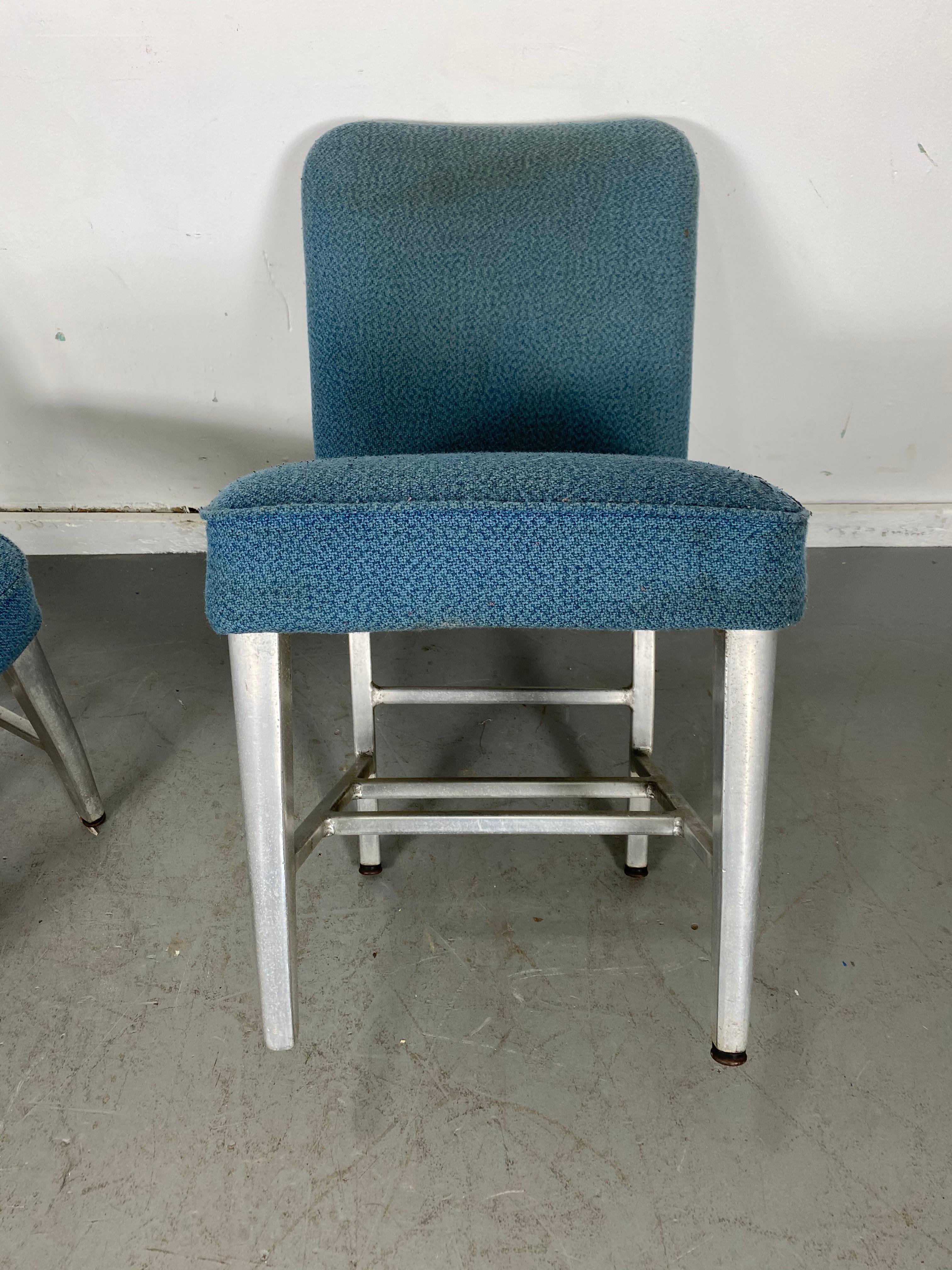 Art Deco Pullman Dining Car Chairs, Aluminum and Fabric, Attributed to Emeco For Sale 1