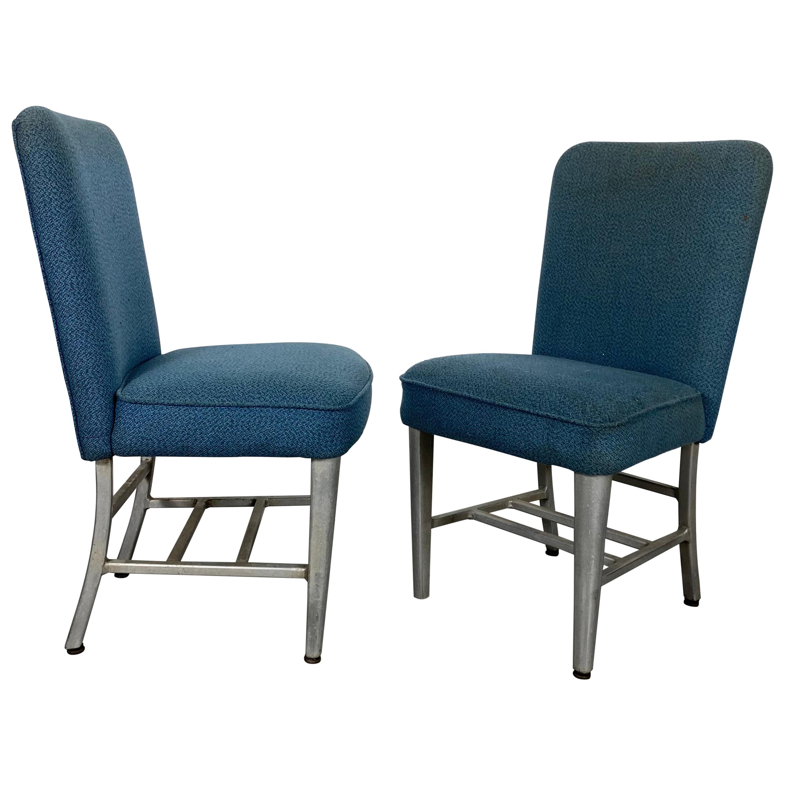 Art Deco Pullman Dining Car Chairs, Aluminum and Fabric, Attributed to Emeco For Sale