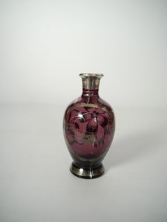 Art Deco Purple Silver Overlay Venetian Vase, Italy 1930s