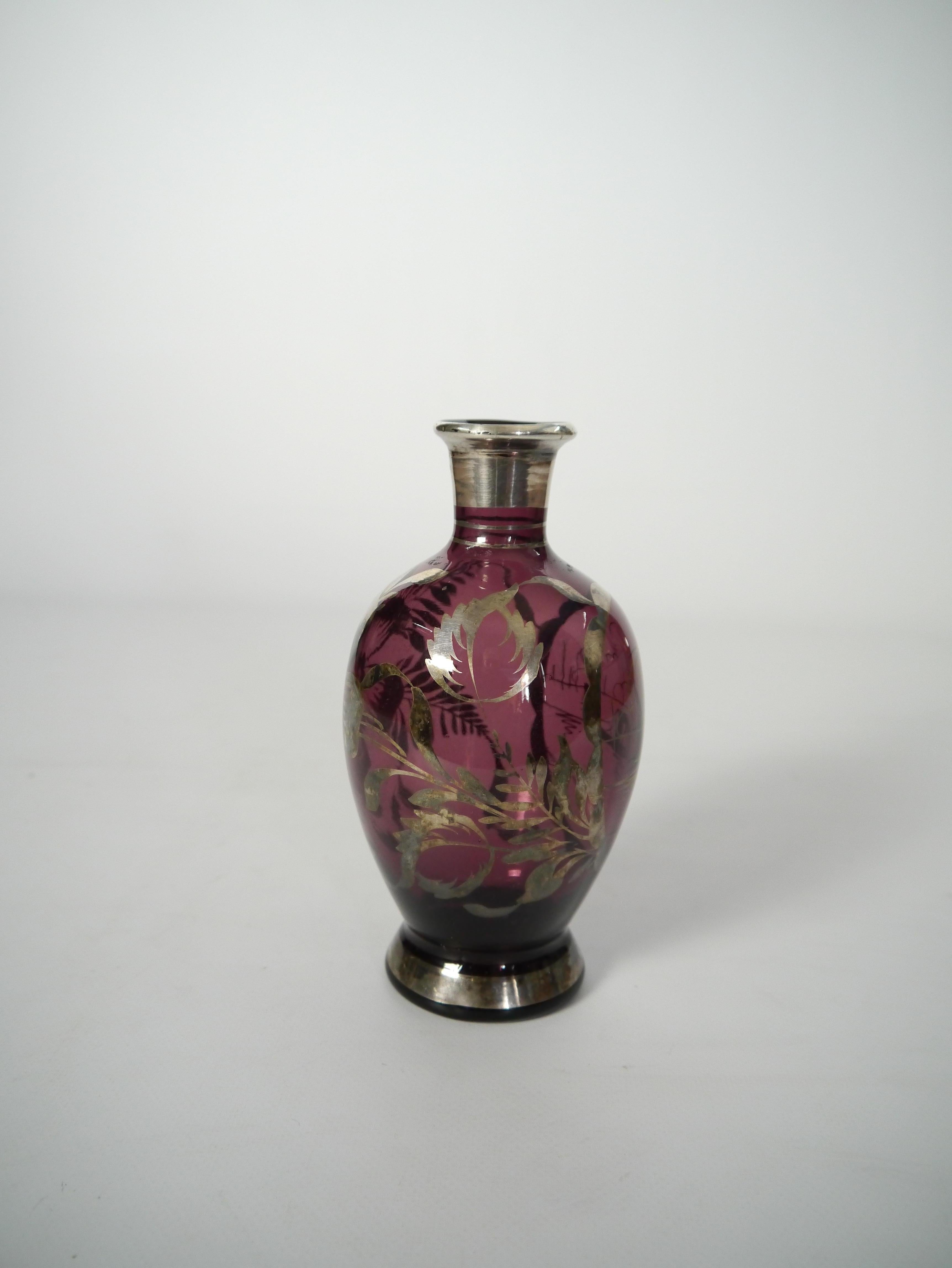 Silvered Art Deco Purple Silver Overlay Venetian Vase, Italy 1930s For Sale