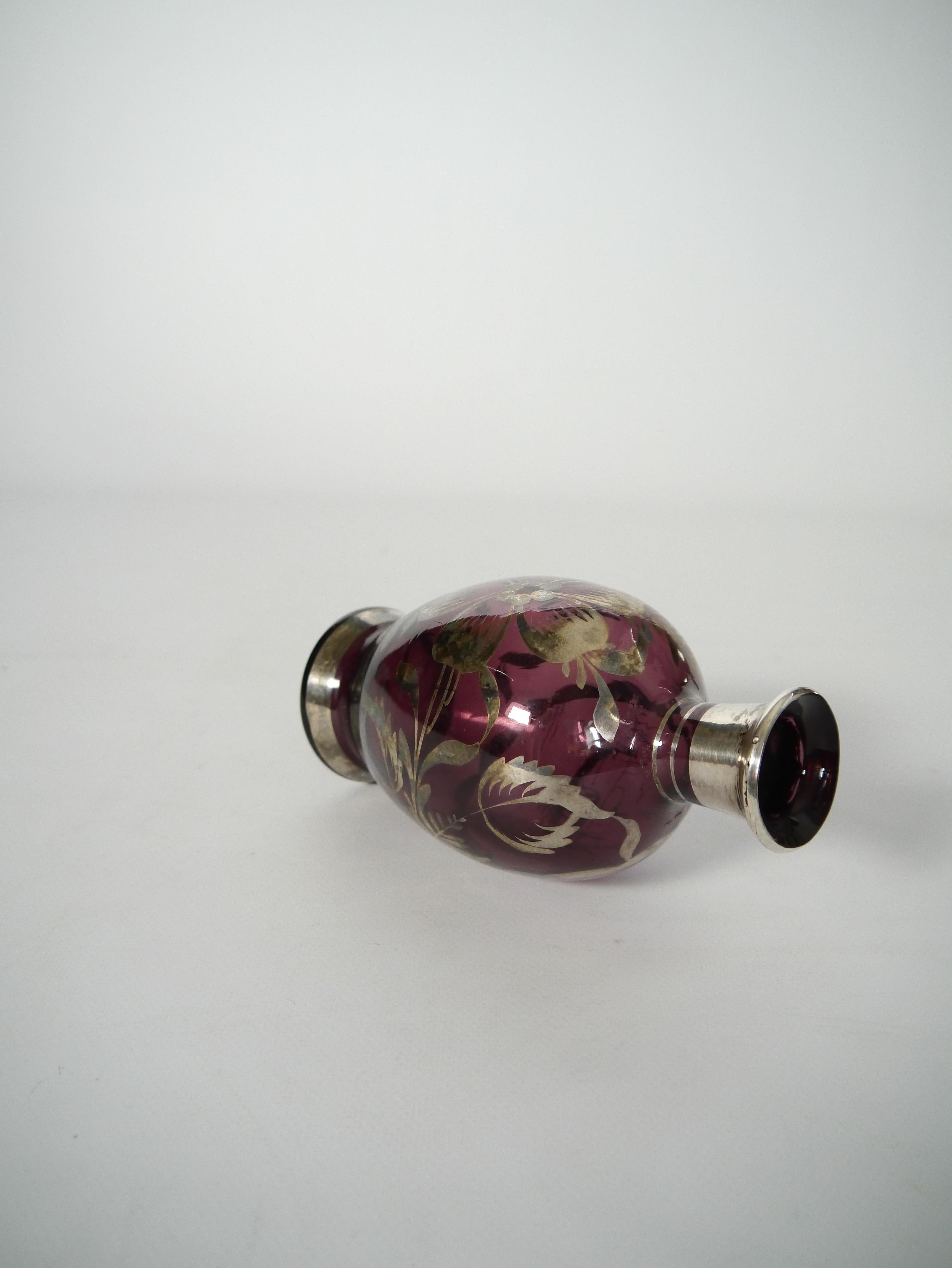 20th Century Art Deco Purple Silver Overlay Venetian Vase, Italy 1930s For Sale