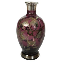 Vase vénitien Art déco pourpre recouvert d'argent, Italie, années 1930