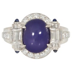 Art Deco purple star sapphire and diamond cluster ring