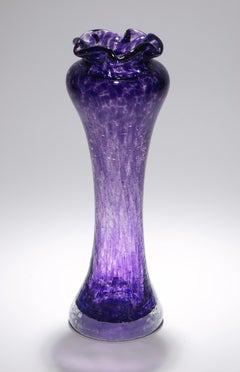 Art Deco Purple Vase Ruffled Rim, American Studio Art Glass
