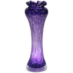 Art Deco Purple Vase Ruffled Rim, American Studio Art Glass