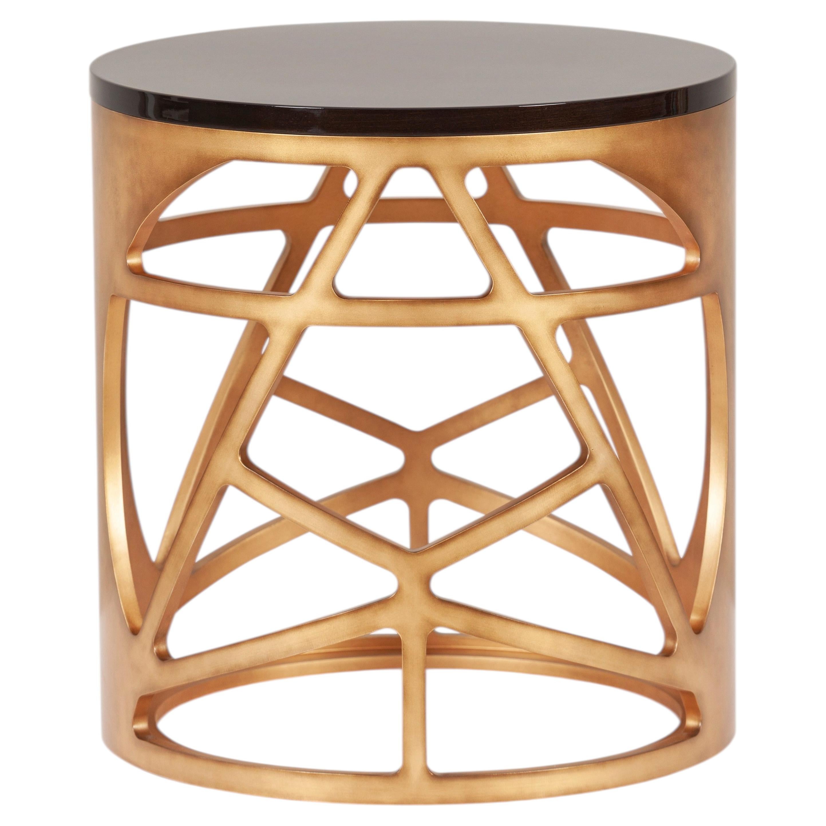 Art Deco Pyrite Antique-Gold and Dark Brown Side Table, Handmade by Greenapple For Sale