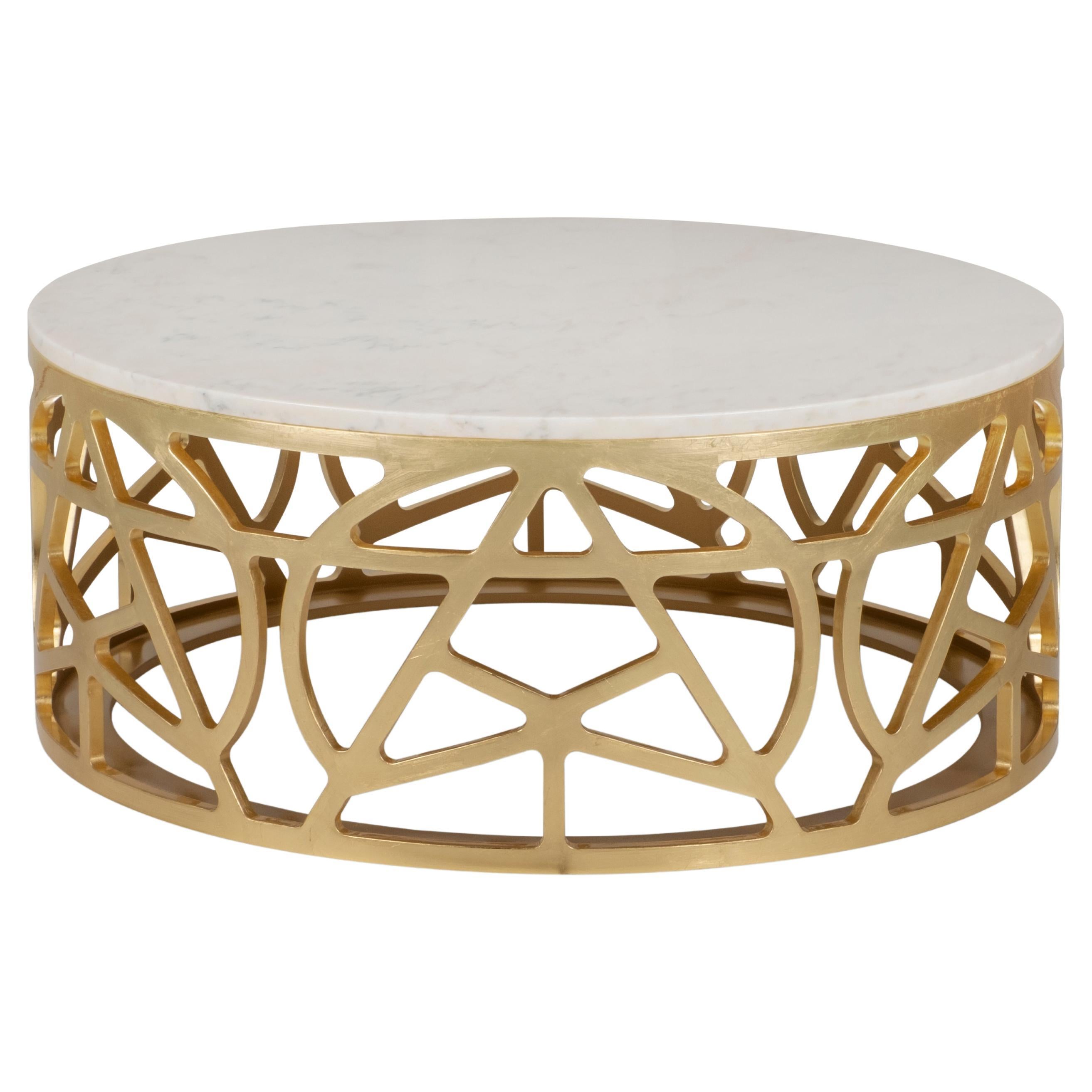 Art Deco Pyrite Coffee Table, Marble Gold Leaf, Handmade Portugal by Greenapple
