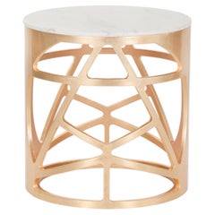 Mesita auxiliar Art Déco en pirita con pan de oro y Calacatta Cremo, hecha a mano por Greenapple